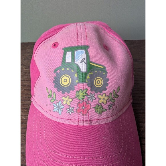 John Deere Pink Cap Hat Tractor Flowers Farmer Toddler One Size Elastic Back - Picture 2 of 8
